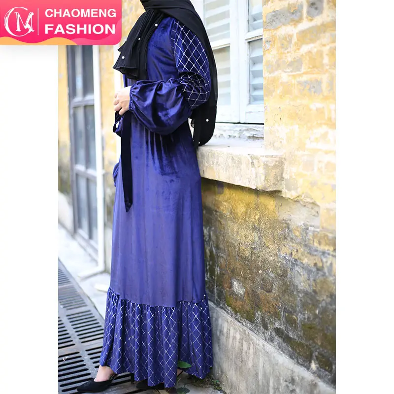 6199 # Winter Herbst Mode Samt Stickerei Langarm Muslim Frauen Langes Kleid