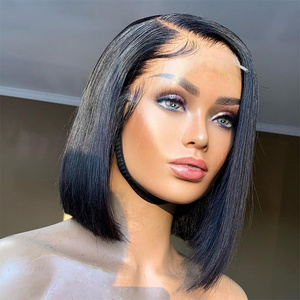 Perruques Courtes Bob Naturelles Brésiliennes Sans Colle en Cheveux Humains, Perruques Lace Front pour Femmes Noires, Perruques Frontales HD en Cheveux Humains à Prix Abordable - Product Image 1