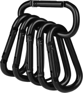 2.3 pouces petit crochet porte-clés noir complet multi-usage en aluminium D anneau Mini Clip mousqueton personnalisé mousqueton métal mousqueton porte-clés