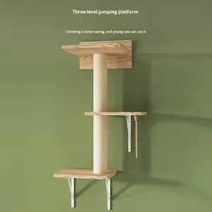 Katı ahşap duvara monte kedi tırmanma çerçeve yerden tasarruf kedi evi <span class=keywords><strong>Sisal</strong></span> halat ahşap kedi tırmalama Pet kedi tırmanıcı - Product Image 2