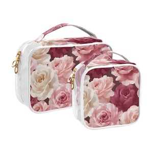 Hawaii Custom Puakenikeni LeiVintagePink Red Rose Women's 2-piece Transparent <b>Makeup</b> <b>Storage</b> Bag Travel Toiletry Bag - Product Image 2