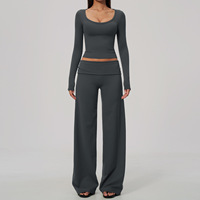 Ensemble de fitness - Vêtements de sport décontractés à col en V, coupe ajustée, respirants, séchage rapide, taille haute, pour activités de plein air et course à pied -5