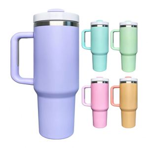 In Stock H2.0 Stainless Steel Vacuum Insulated Tumbler Glossy Matte <b>Macaron</b> with Handle and Straw - Product Image 3