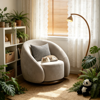 Fauteuil décontracté de luxe léger, inspiré des designers, en tissu nordique, pivotant, une place, pieds en bois, haute élasticité, pour salons