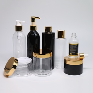 Bouteilles en plastique transparentes vides de 2 oz, 4 oz, 8 oz pour crème cosmétique, flacons pompe pour shampoing avec bouchons dorés - Product Image 1