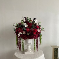 Boule de fleurs artificielle rouge bordeaux, blanche et verte pour centres de table de mariage, décoration de table de fête et de banquet