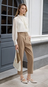 2025 moda adelante 100% Lyocell sólido teñido tejido cascada Faggotting Edge manga larga cascada blusa - Product Image 2