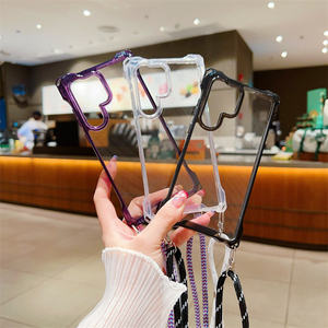 Custodia per telefono morbida in TPU trasparente antiurto trasparente Anti-caduta a quattro angoli per iPhone 16 Pro Max 15 14 <span class=keywords><strong>13</strong></span> con cordino - Product Image 5