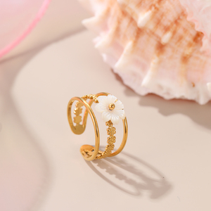 Lindos Anillos Ajustables de Acero Inoxidable con Diseño de Flor de Concha y Perla, Joyería para Bebé, Regalo para Niñas - Product Image 5