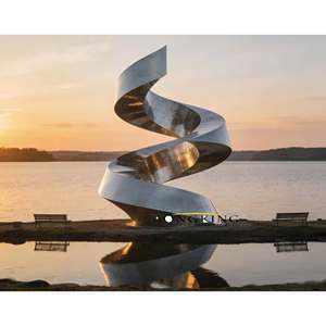 Sculpture moderne en métal, ornements décoratifs de jardin, géométrie de miroir en acier inoxydable abstrait de grande taille pour l'extérieur - Product Image 3