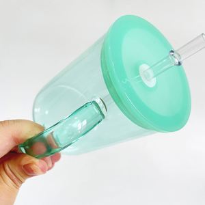 Us Warehouse <b>Bulk</b> 17Oz 17 Oz Jelly Candy Colored Clear Blank Sublimation Glass Coffee Mug With Handle and Plastic Lid - Product Image 4