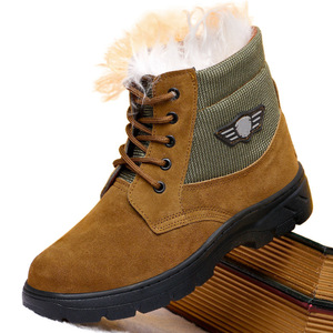 Botas de nieve de invierno para hombre, de lana gruesa, cálidas, de algodón, cuero y piel integrados, con tacón medio, para exteriores, con puntera ancha, color sólido, con cordones delanteros. - Product Image 2