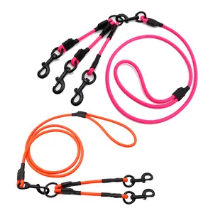 Wholesale Solid Pattern PVC Coated round Rope Dog Leash Waterproof Long Tracking for 2-3 Dogs Hunting Training Made PU Collar