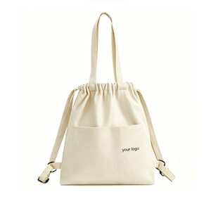 Sac à dos en toile personnalisé OEM, sac fourre-tout en coton réutilisable avec cordon de serrage, imprimé avec logo, pour un usage quotidien - Product Image 1