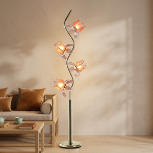 Lámpara de pie floral de lujo con diseño de loto, pétalos de vidrio, base metálica estable, portalámparas E26, luz decorativa para hotel y sala de estar. - Product Image 1