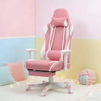 Chaise de jeu PC ergonomique pivotante rose premium avec repose-pieds rétractable et hauteur réglable pour chambre de filles