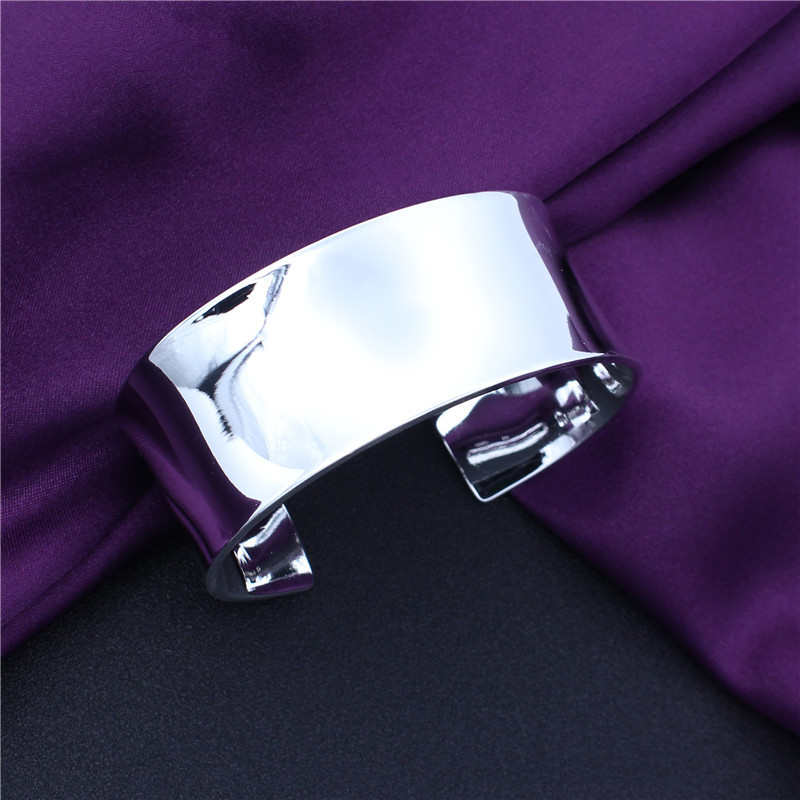 925 Sterling Silver Smooth Polished Open Cuff Bangle Bracelet for Women Lady Girls Gift / 2.8cm Wide / One Size