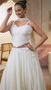 Ensemble Lehenga Choli brodé blanc pour femmes, tenue ethnique de créateur pour mariage et fêtes - Product Image 4