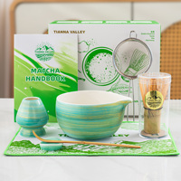 TIANNA VALLEY Ensemble de thé Japandi 7 pièces, comprenant fouet à matcha japonais, support, bol en porcelaine, écologique, résistant à la chaleur et durable