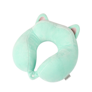 Almohada de Viaje Portátil Topentar en Forma de U, 28x26x14cm, Diseño de Orejas de Gato, Color Sólido, Material de Poliéster - Product Image 3