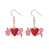 Boucles d'oreilles pendantes en gros avec ruban rose de sensibilisation au cancer du sein, émail et strass, pendentifs cœur et papillon, cadeaux de charité pour femmes
