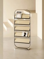 Porte-revues et journaux sur pied demi-cercle multi-niveaux en acier inoxydable personnalisable, style mi-siècle, petit format