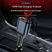 Cargador de Coche Starry Sky C9 de Alta Gama con Adaptador de Carga Rápida de 120 W, Cable Retráctil, Multifunción 1 en 4, Pantalla Digital