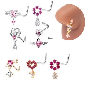 Gaby-piercing para la nariz para el Día de San Valentín, anillos dorados para la nariz con forma de corazón, anillo para la nariz, joyería para el cuerpo, venta al por mayor - Product Image 1