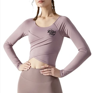 Haut de yoga léger et élastique pour femme, à manches longues, col croisé, imprimé, respirant, confortable, coupe ajustée, amovible - Product Image 3