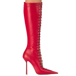 Lace up Leopard Print Botas De Thin <b>Heel</b> Suede Leather Women's Boots - Product Image 4