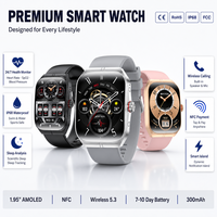 Montre connectée carrée personnalisable avec logo, écran AMOLED 1,95 pouces, pour hommes et femmes, NFC, commande vocale, moniteur de pression artérielle, île intelligente IA, appels sans fil