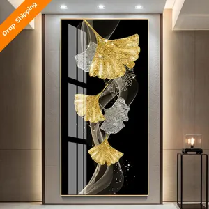 Benutzer definierte moderne Wohnzimmer Eingangs dekoration Blattgold Kristall Porzellan Glasmalerei Wand kunst Metall dekoration