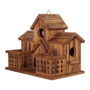 Maisons à oiseaux en bois à 3 trous avec mangeoire à oiseaux pour l'extérieur. - Product Image 6