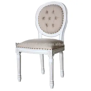 Sedie da pranzo con schienale ovale francese Vintage bianco invecchiato in rovere massello antico casale collezione di mobili per la casa uso ristorante