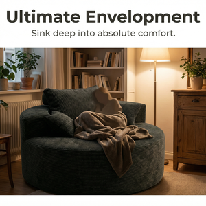 Sofá Cama Circular Individual de Espuma al Vacío, Diseño Moderno y Contemporáneo, Ecológico, de Corduroy, para <span class=keywords><strong>el</strong></span> Hogar, Apartamento o Cine, Relajante - Product Image 2