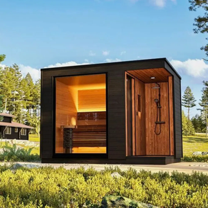 Ruang Sauna Uap Tradisional untuk 2 Orang, Kabin Sauna Kayu Luar Ruangan dengan Shower - Product Image 1