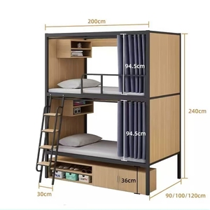 Letto a Castello Moderno con Struttura in Legno, Armadio Contenitore e Tenda Privacy - Letto a Castello Personalizzato per Dormitorio, Hotel e Appartamenti - Product Image 2