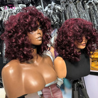 Perruques 100% Cheveux Humains Double Drawn Vietnamiens, Cheveux Vierges Bruts Originaux et Volumineux, Fabriquées à la Machine avec Frange, pour Femmes Noires