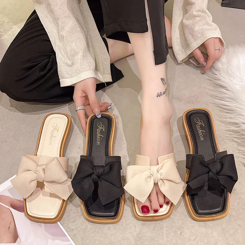 New Bow Slippers Leisure Sandals Summer Flat Sandals Women's Casual All-matching Shoes