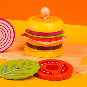 ของเล่นครัวไม้รูปแฮมเบอร์เกอร์สำหรับเด็ก ชุดเกมจับคู่<span class=keywords><strong>อาหาร</strong></span> - Product Image 2
