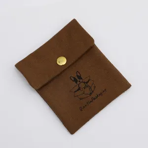 棕色帆布首饰包，6 * 8厘米高品质项链，带按扣标志定制的戒指包装袋