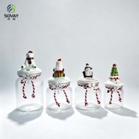 Stoples Kaca Keramik Bentuk Pohon Natal Lukis Tangan, Stoples Transparan Bergaris, 270/650/950ml, Wadah Penyimpanan Permen Pesta Natal