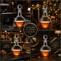 Coffret Cadeau Carafe à Whisky Ronde en Cristal 850ml avec Logo Personnalisé, Carafe à Liqueur en Verre pour Bar à Domicile et Fêtes