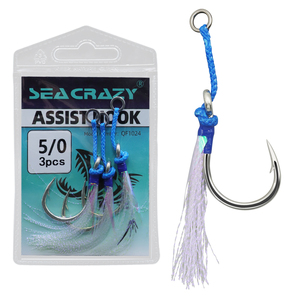 1/0 ~ 11/0 Высокоуглеродистая сталь цветное перо яркая шелковая связывающая линия с петлей мустовый рыболовный крючок с колючей вспомогательным крючком снасти - Product Image 1