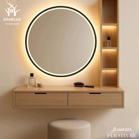 Ensemble de meuble-lavabo mural contemporain avec miroir LED de forme irrégulière et éclairage d'ambiance, coiffeuse flottante, mobilier de chambre moderne