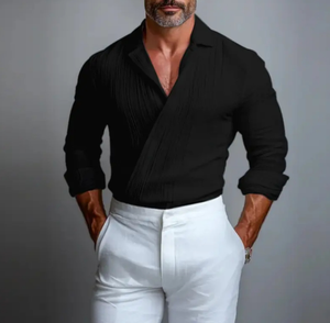 Chemise Homme Col V Perlé Style Américain Décontracté d'Été en Polyester Infroissable pour le Commerce International - Product Image 6
