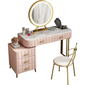 Classic Home Furnishing Meninas Vanity Table e Stool Set com Espelho Quarto Escritório De Aço Inoxidável Banheiro Armários Modernos MDF