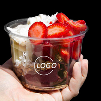 Bols en plastique jetables pour salades de fruits avec couvercle en forme de dôme, imprimés avec un logo personnalisé, bols en plastique jetables pour açaï avec couvercles