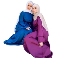 Vestido musulmán de satén con mangas acampanadas para mujer, cinturón islámico Abaya de Dubái, venta al por mayor