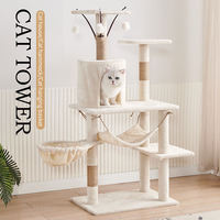 Arbre à chat en bois de luxe multicouche, cadre d'escalade, hamac, condo, chatons, poteau à gratter en bois interactif, peluche